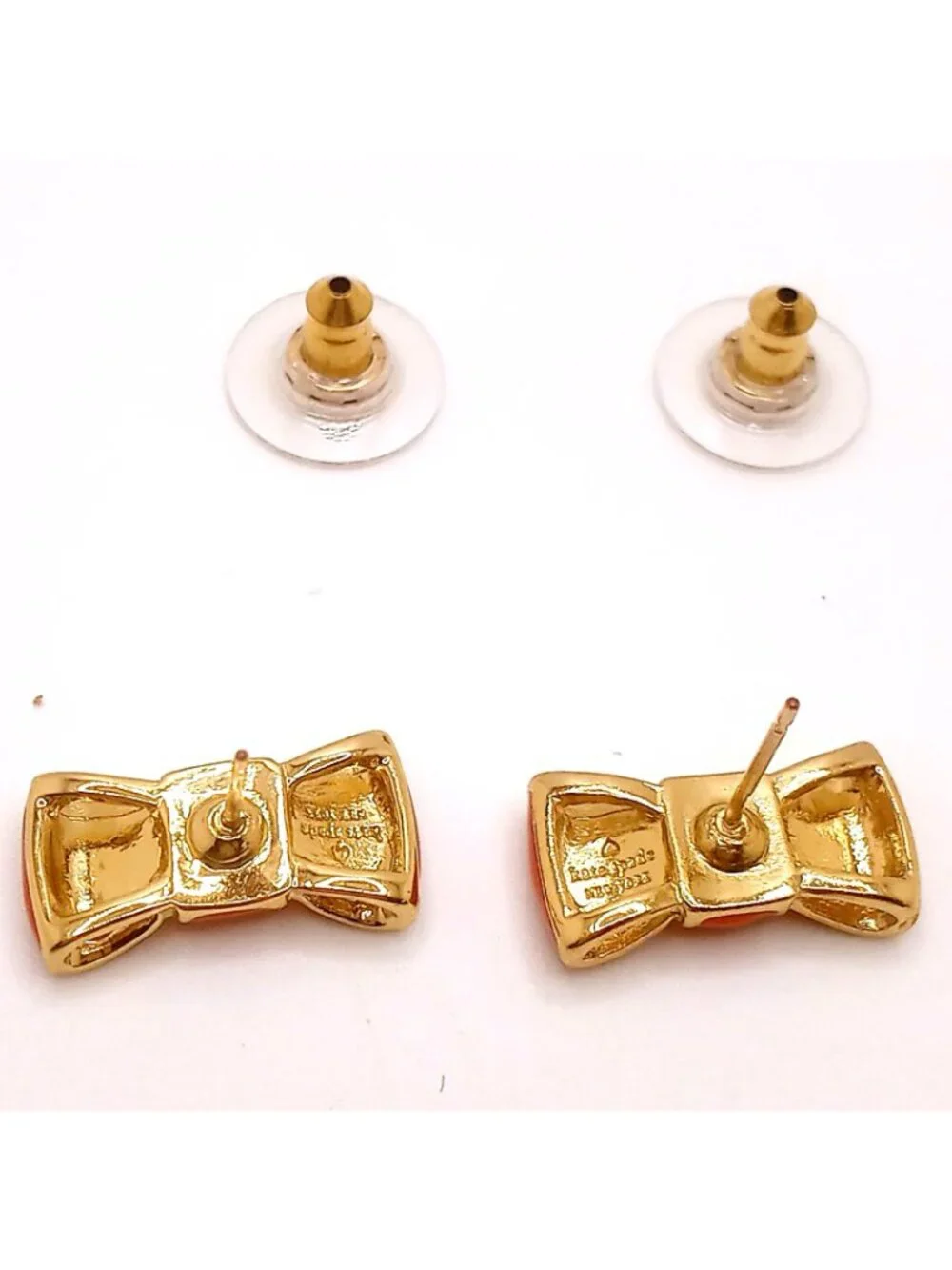 Kate Spade Red Bow Stud Pierced Earrings Gold Tone Accents Designer Jewelry